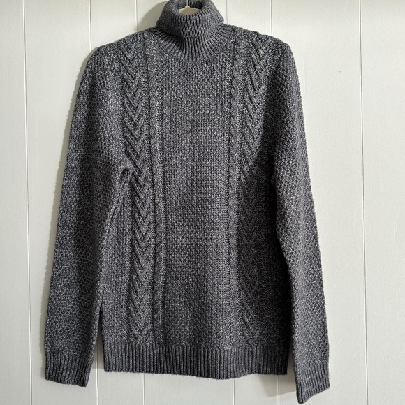 Marks and Spencer men's wool blend grey cable knit fishermen's sweater size M - Picture 1 of 11